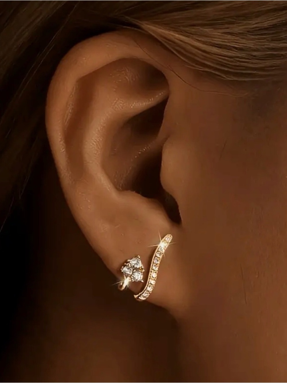 Gold Crystal Ear Cuff & Stud Earrings.